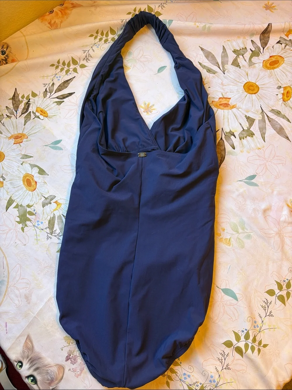 Navy Halter One-Piece Swimsuit with Waist Ring Detail